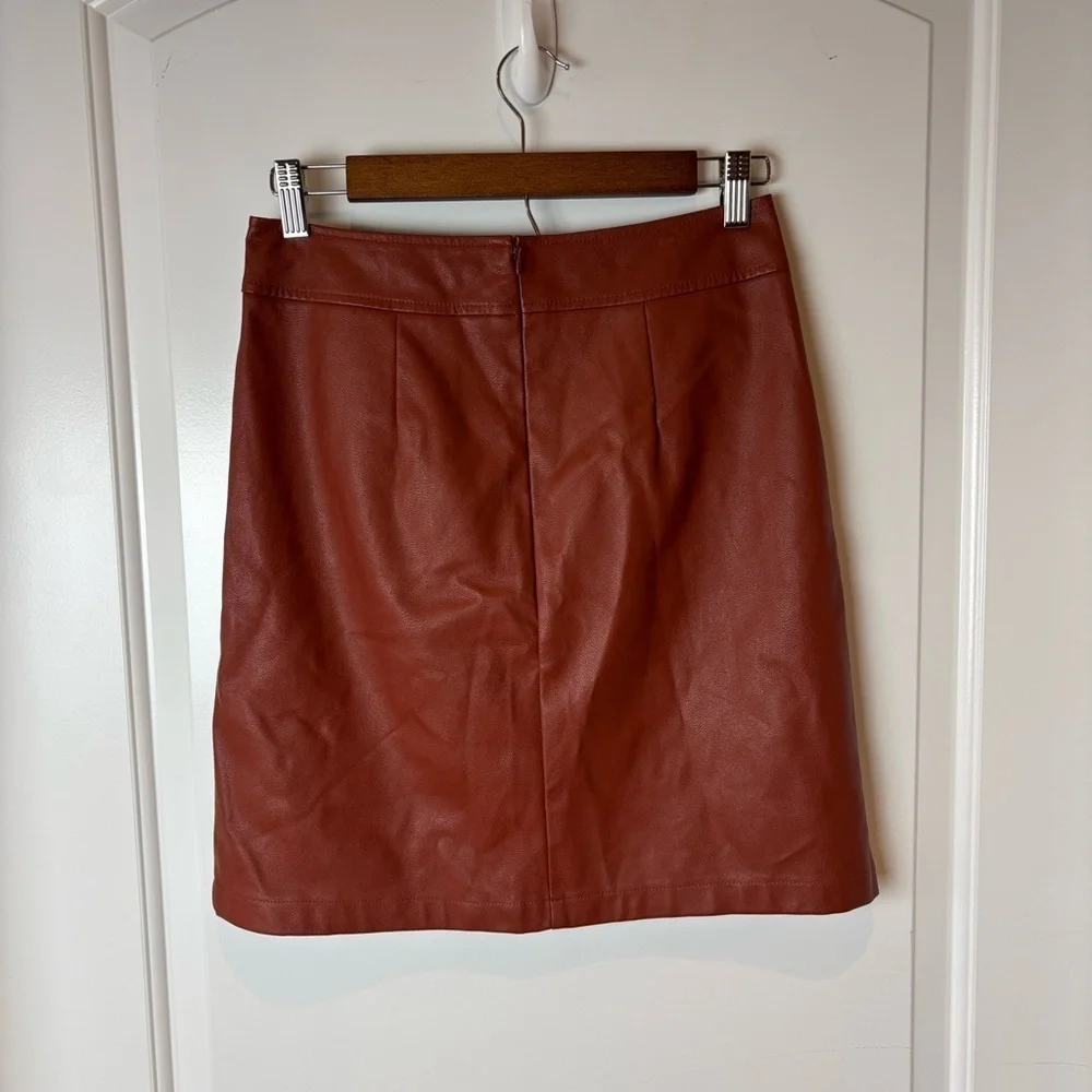 LOFT Faux Leather Mini Skirt Sz 0 Cognac Brown Lined Fall Classic